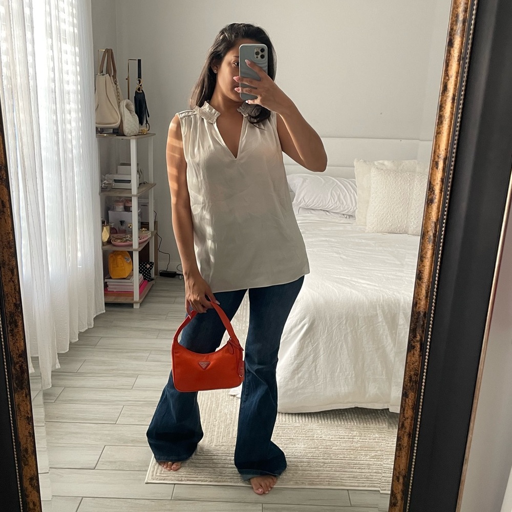 White House Black Market White Blouse w/ Ruffle Neck